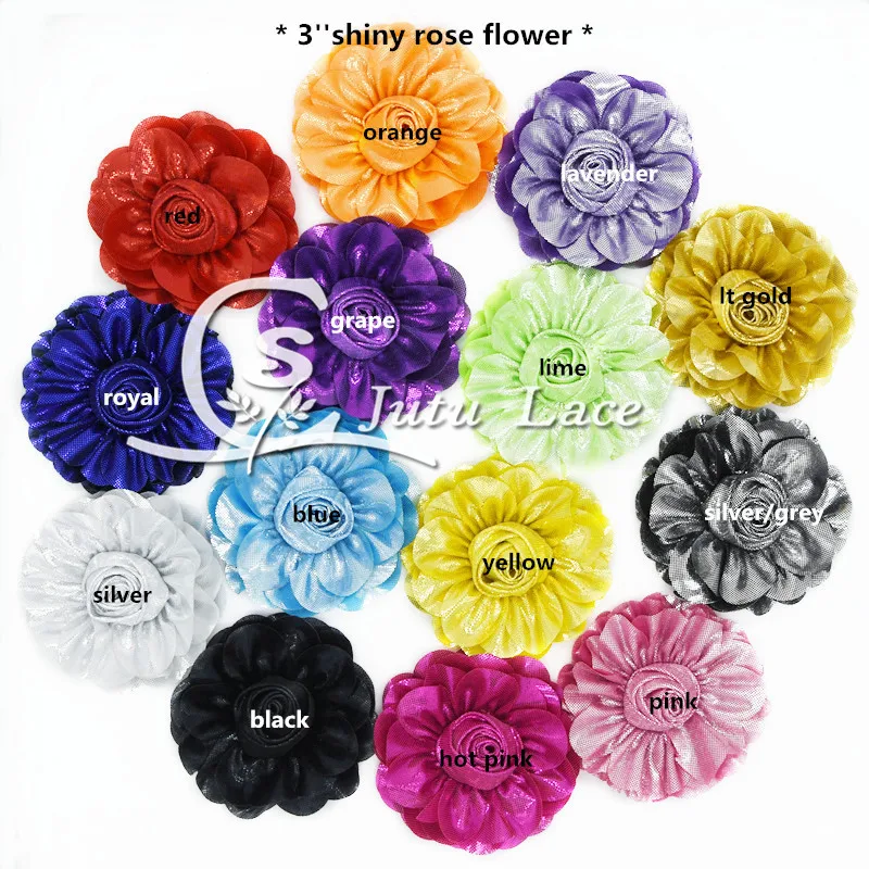 30 pcs/lot , 3'' rose shiny shabby flower , rose shiny flower for hair accessories