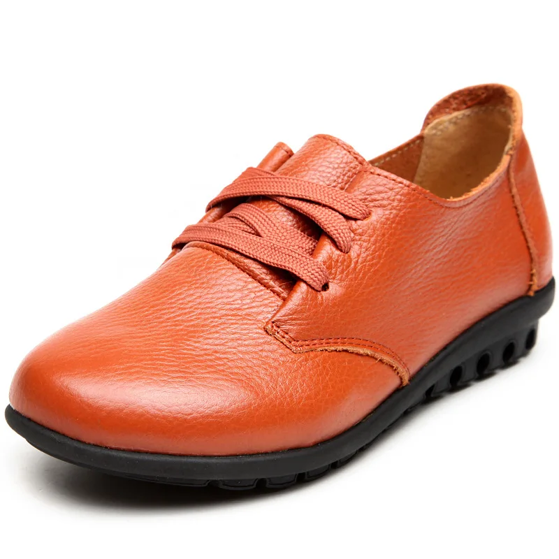 Plus Size 43 Ballet Summer Cut Out Women Genuine Leather Shoes Woman Flat Flexible Round Toe Nurse Casual Fashion Loafer | Обувь