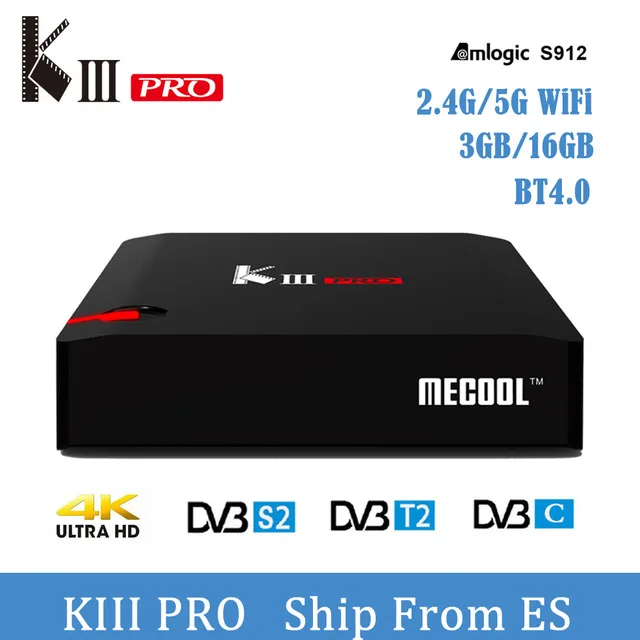 ТВ приставка на Android MECOOL KIII PRO DVB S2 T2 7 1 3 Гб 16 Восьмиядерный процессор Amlogic S912 4KCombo