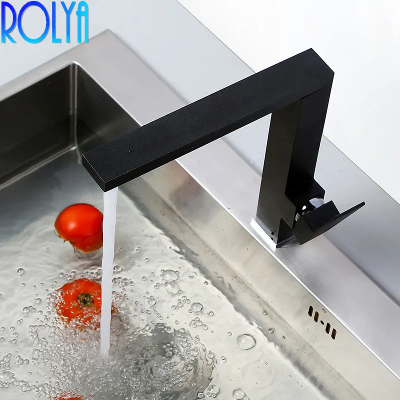 ROLYA квадратный Стиль Твердый латунный матовый черный кухонный кран для стирки