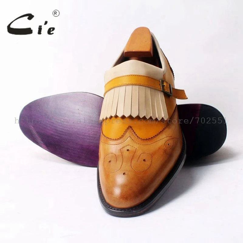 

cie Free Shipping Custom Glue Craft Handmade Tassel Straps Calfskin Upper /Inner/Outsole Men's shoe Color Brown Loafer 49