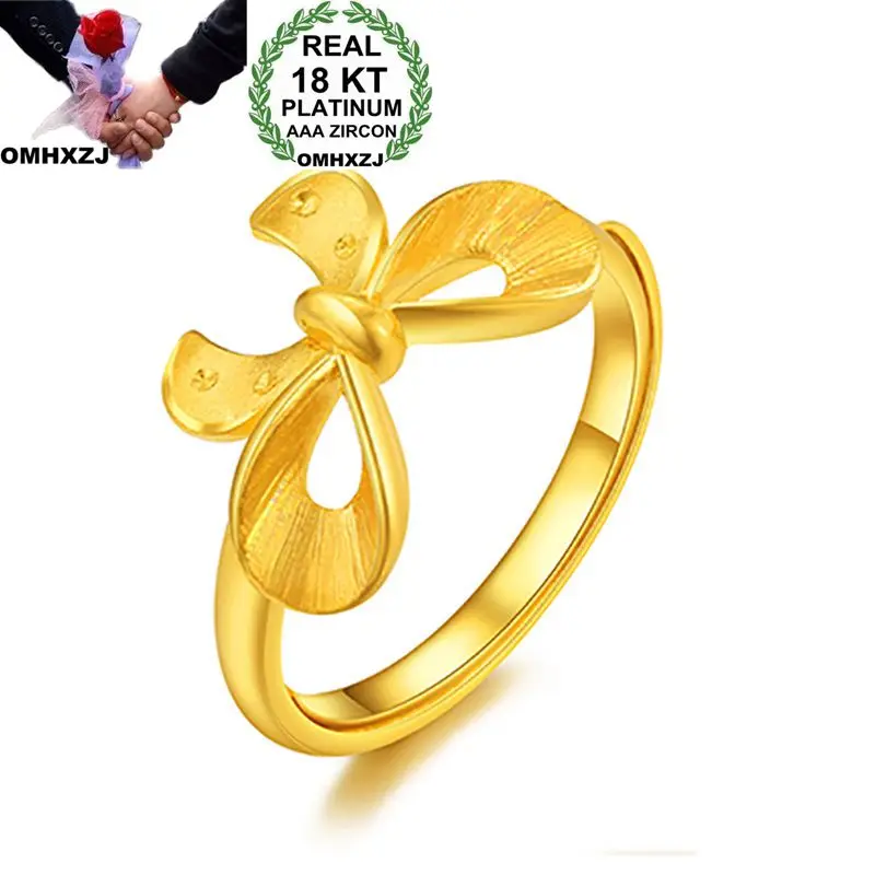 

OMHXZJ Wholesale European Fashion Woman Girl Party Wedding Gift Bowknot Gold 18KT Yellow Gold Resizable Ring RR773