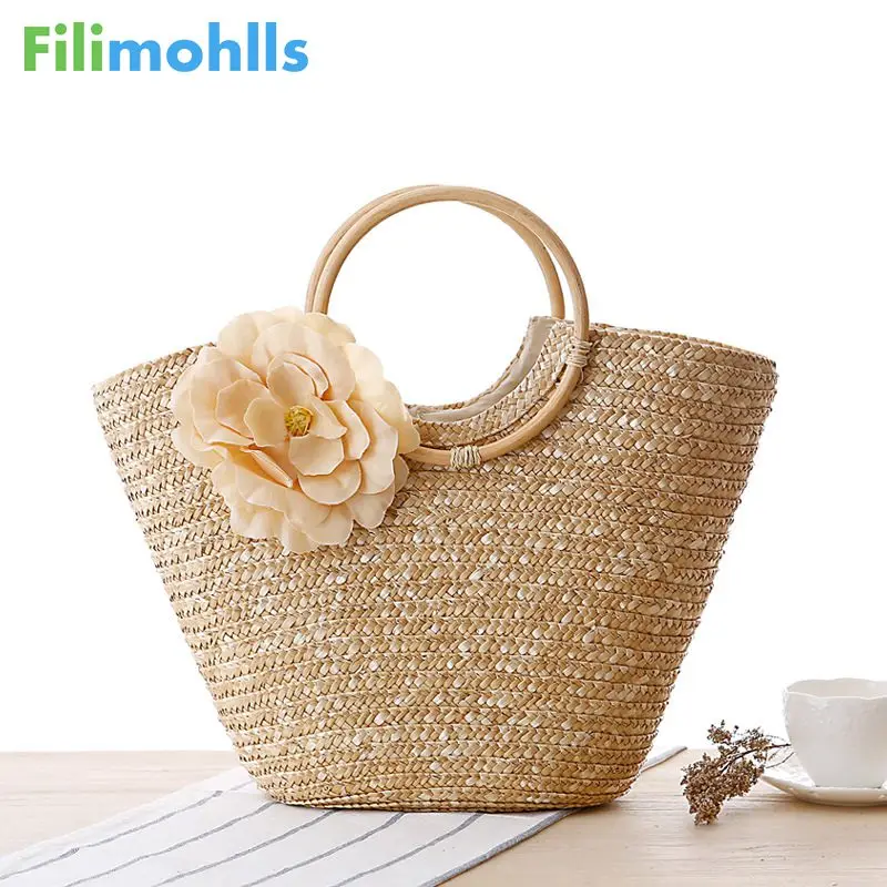 

Women's Straw Handbag Flower Woven Summer Beach Messenger Tote Bag Basket Shopper Purse S1889