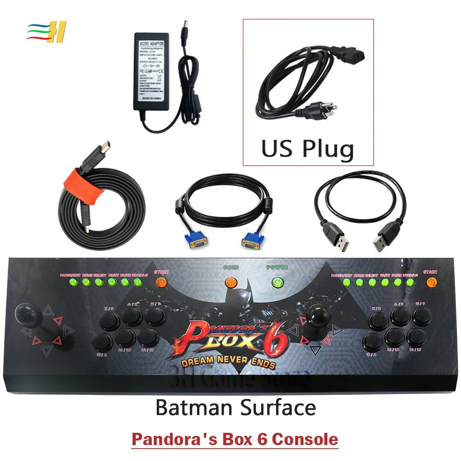 PDB6 batman US plug Pandora Box 6 1300 в 1 аркадная консоль может добавить 3000 игр 2 игрока светодиодная Кнопка usb джойстик для ПК ps3 игровые автоматы - Цвет: PDB6 batman US plug