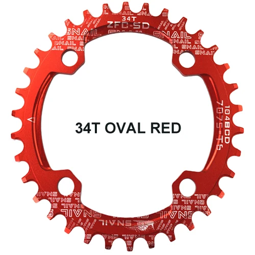 34T Red Oval Улитка 104BCD 32 T/34 T/36 T овальная узкая широкая цепь MTB горный велосипед цепь цикл шатун A7075 сплав зубная пластина - Цвет: 34T Red Oval
