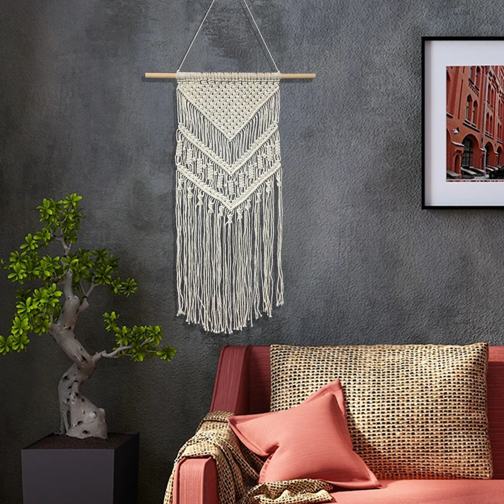 

New Macrame Wall Art Handmade Wall Hanging Tapestry with Lace Fabrics Bohemian Wedding Decoration Homestay Home Christmas Gift