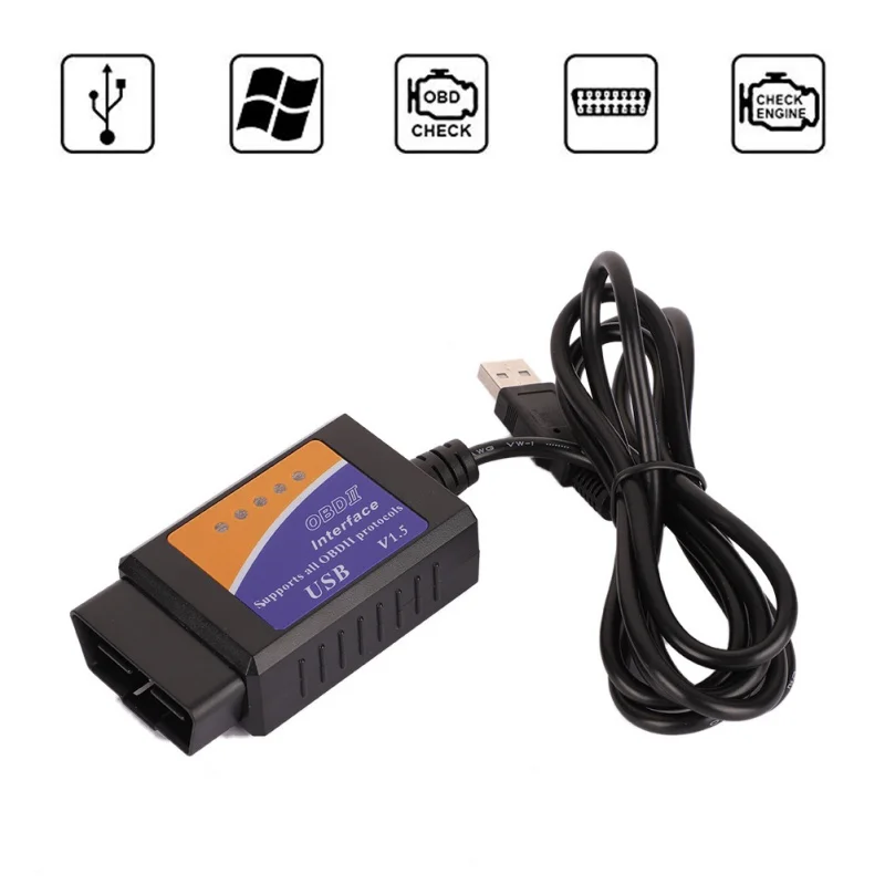 

V04HU-1 USB V1.5 OBD2 автомобильный диагностический интерфейс сканер ELM 327 V 1,5 OBDII диагностический инструмент ELM-327 OBD 2 сканер кода