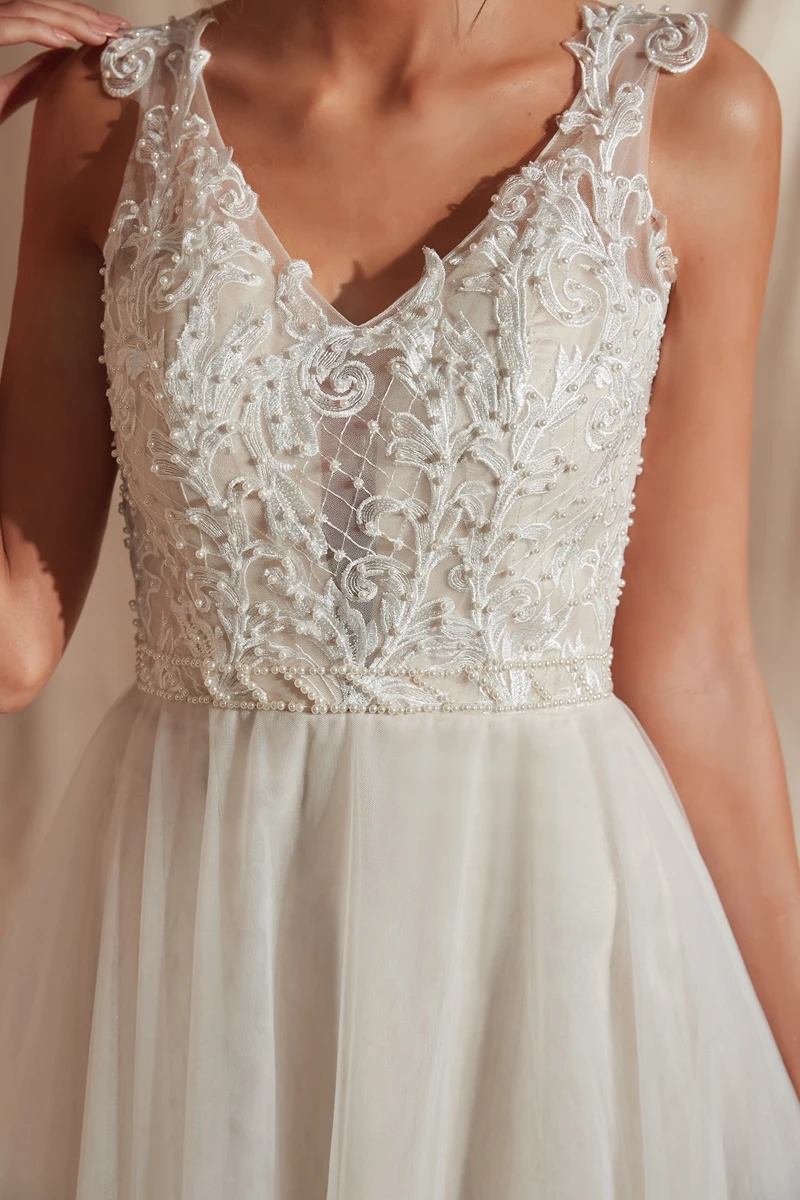 

New Arrival Cheap wedding dress 2020 vestido de noiva Beaded Pearls Lace Wedding dresses robe de mariee wedding gowns