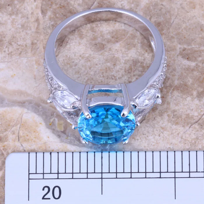Женское серебряное кольцо с блестящим голубым кубическим цирконием Размер 6 / 7 8/9
