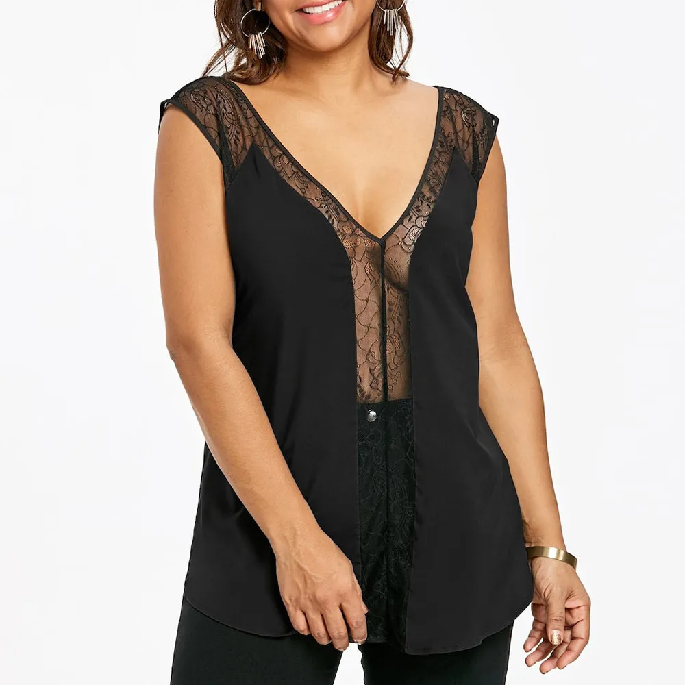 Модная женская сексуальная кружевная блузка с v образным вырезом большие размеры