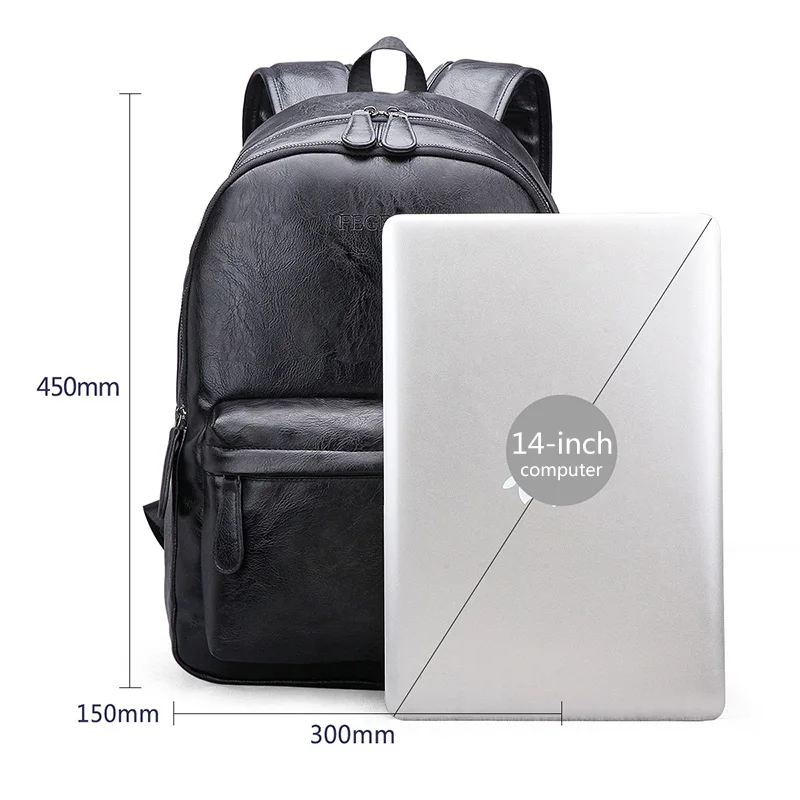 FEGER school bags Laptop backpack PU Men’s leather Fashion back pack waterproof Big travel daily men shoulder bag | Багаж и сумки