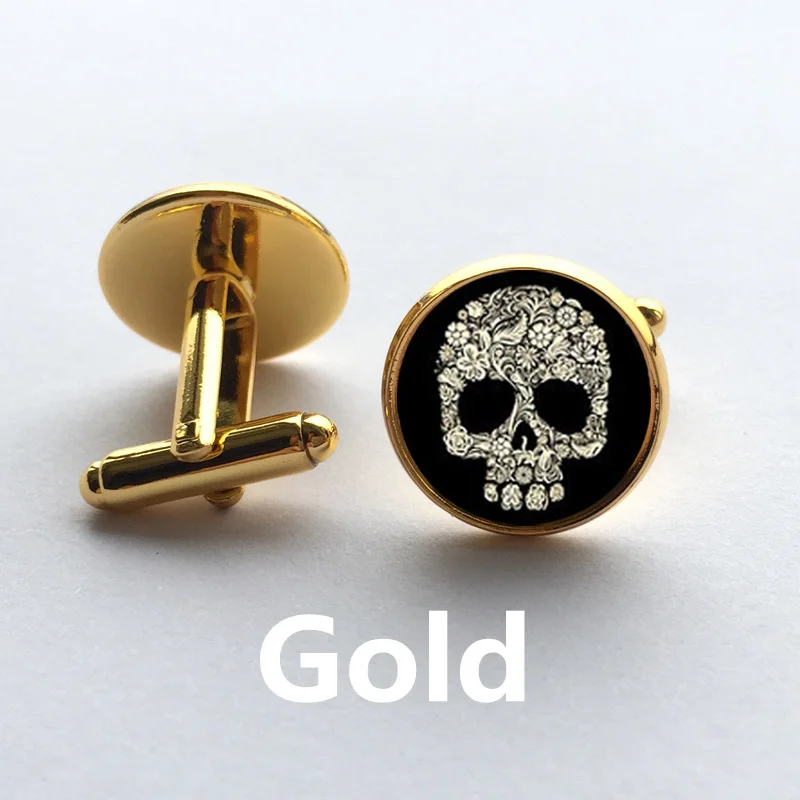 Темный запонки с черепом золото сахар изготовленные на заказ отец Женихи манжеты