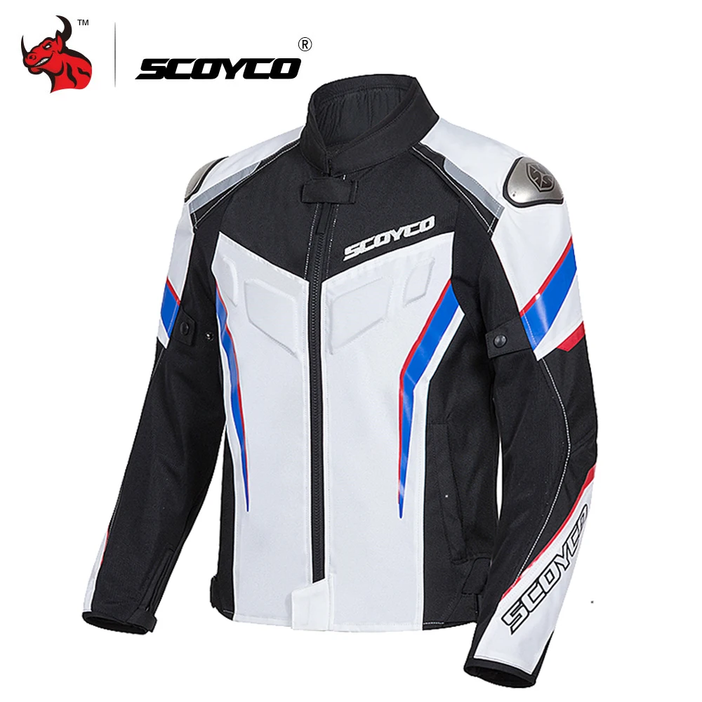 blue white jacket SCOYCO мотоциклетная куртка Защитное снаряжение Светоотражающая летняя куртка для мотокросса дышащая мотоциклетная куртка защита мотоцикла Броня - Цвет: blue white jacket