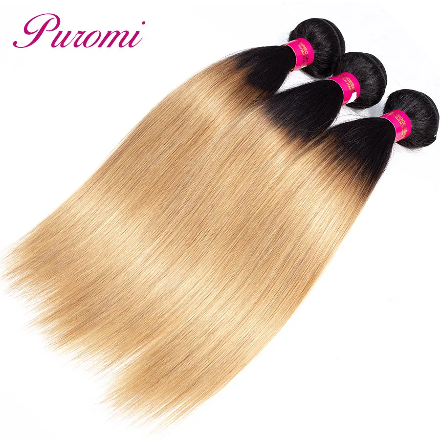 Puromi Ombre Пучки Волос Honey Blonde T1b/27 перуанский 3 Связки прямые волосы человеческих