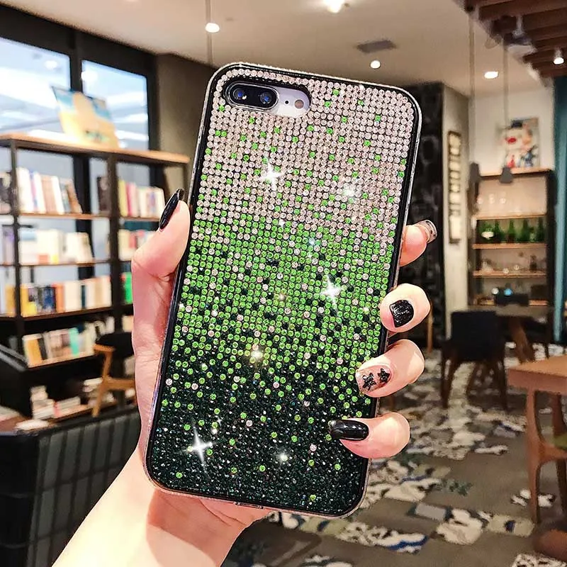 Green Блестящий Кристальный чехол для телефона для iPhone XR 11 Pro XS MAX задняя крышка для iPhone 7 8 6 6S Plus X Coque Bling Gradient Fundas чехол s - Цвет: Green