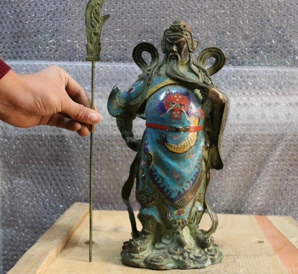 Народная старая перегородчатая эмалированная медная бронзовая Guangong Guan Gong Yu Warrior
