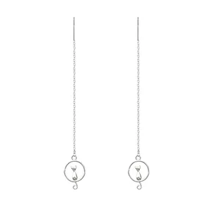 Серьги-кисточки женские длинные из серебра 925 пробы с подвеской в виде кошки на Луне