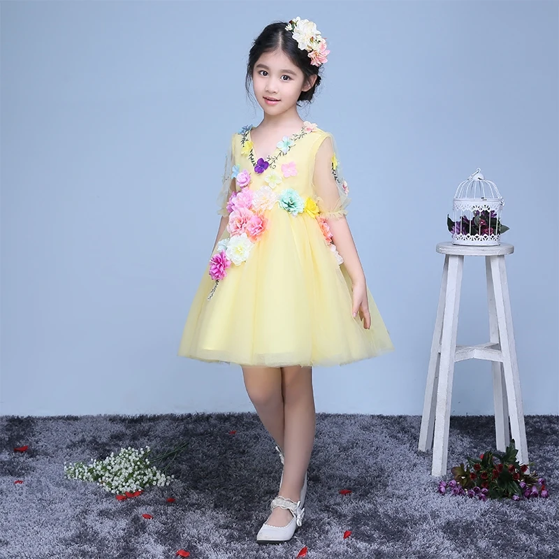 Сладкий для выпускного бала Свадебные Платье в цветочек девочек Мода 2017 г. милые