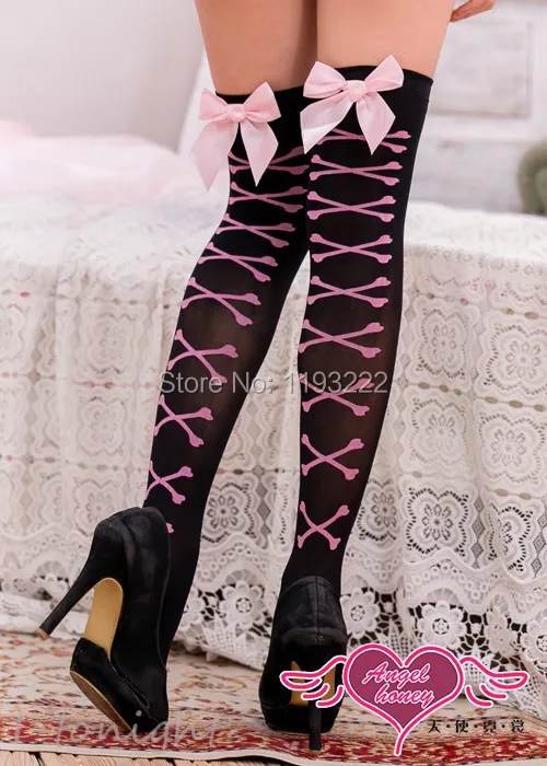 Женское белье в стиле панк готика рок непрозрачные чулки с бантиком и бантом |