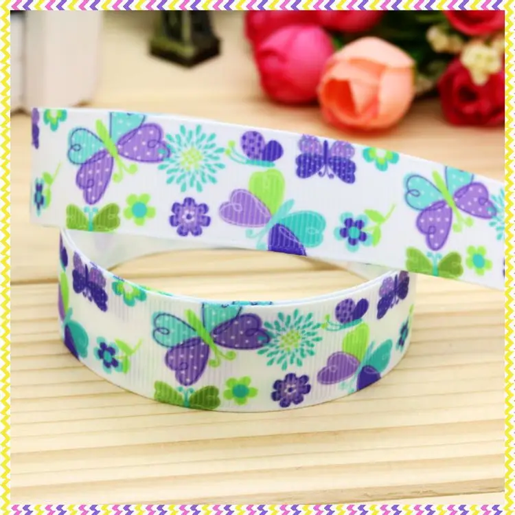 

New 7/8'' Free shipping butterfly printed grosgrain ribbon hair bow headwear party decoration wholesale OEM 22mm H4098