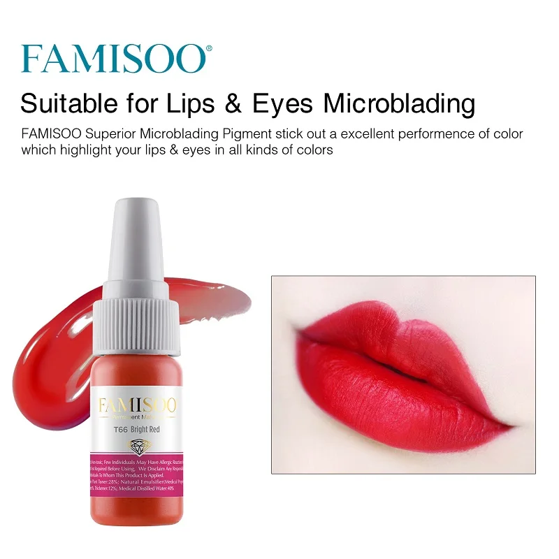 FAMISOO T66 ярко красный микроблейдинг пигмент Перманентный макияж губ тату чернила