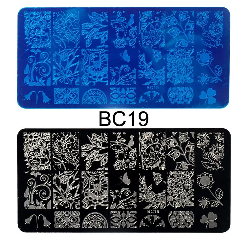 BC19 6x12 см 20 видов цветов, Мультяшные кружева, сделай сам, Гель-лак, штамповка для дизайна ногтей, штамп, шаблоны, маникюрные трафареты для ногтей, инструмент для переноса, Новинка - Цвет: BC19