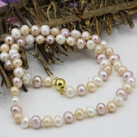 wholesale price natural pearl necklace 7 8mm freshwater multicolor beads chain women statement choker collar jewels 18inch b3227