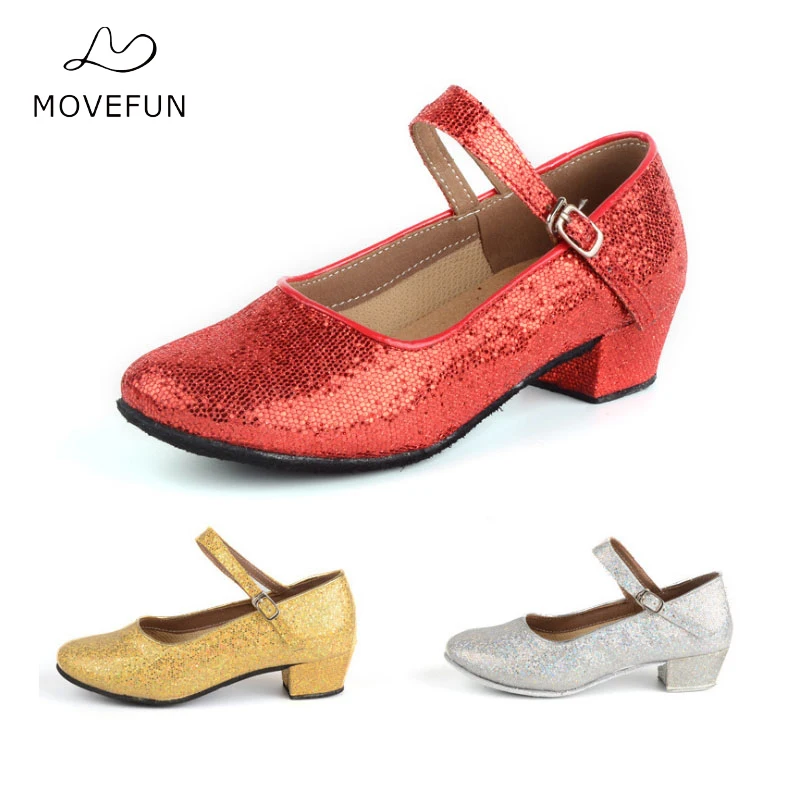 MoveFun/брендовые Детские блестящие туфли для латинских танцев девочек