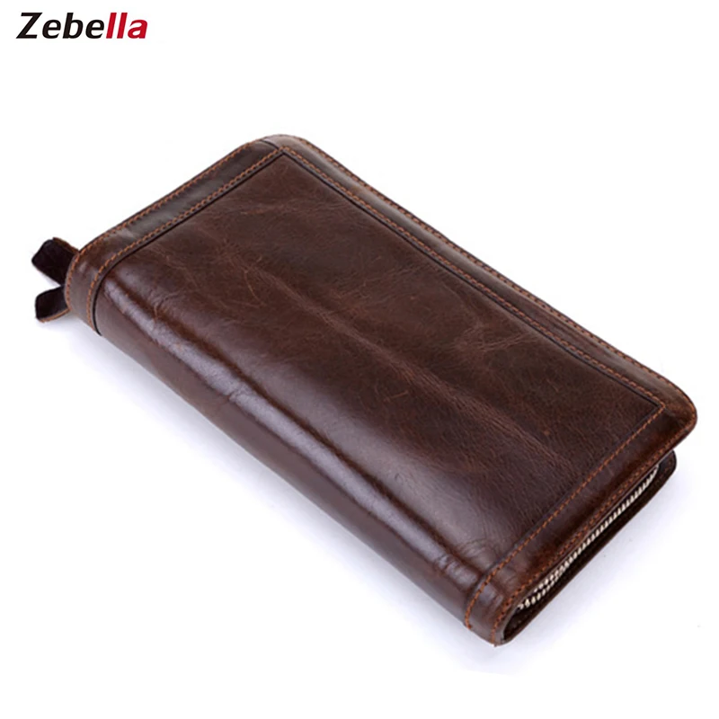 

Zebella Men's Clutch Wallets Phone Pocket Handy Bags Double Zipper Leather Male Purse Business Men Long Wallet Carteiras Mujer
