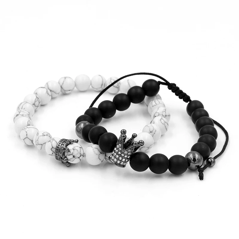 2 шт./компл. наборы браслетов из плетеных макраме и каменных бусин для микро паве CZ