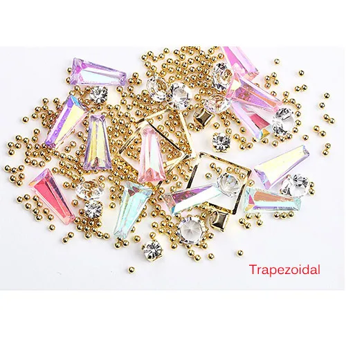 Trapezoidal ZJS01-12 MIX 9 Форма AB переливающийся соединитель металлический и бисер Украшение для ногтей 3D подвеска, талисман для рукоделия Маникюрный Инструмент Для УФ гель-лака - Цвет: Trapezoidal