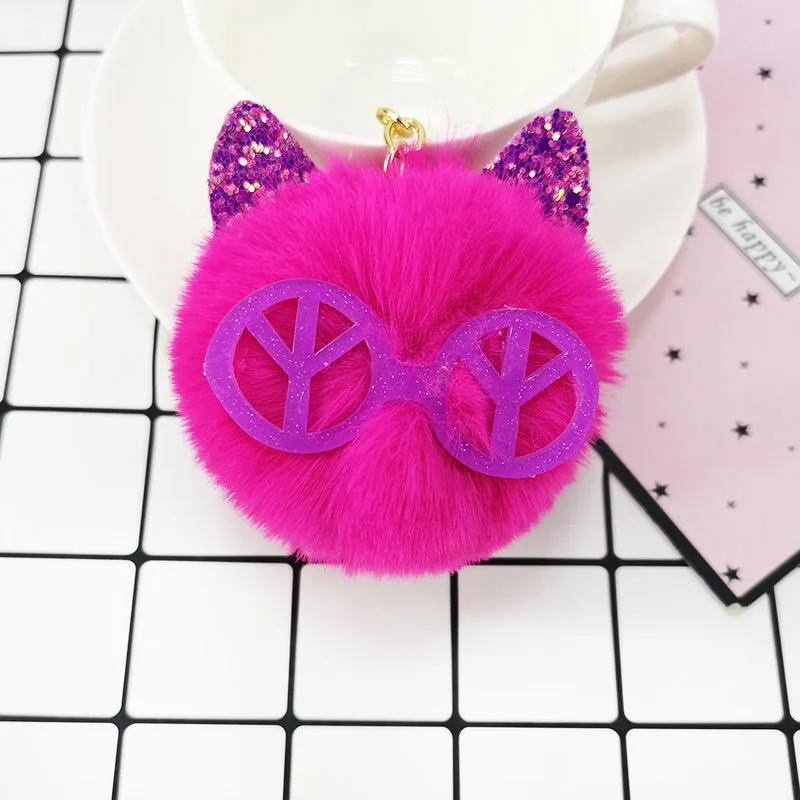 Креативный зеленый лук Розовый Блестящий кошачий Мех брелок Имитация меха