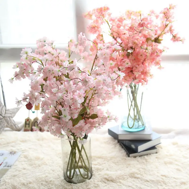 

1 branch Artificial Cherry blossoms Spring Plum Silk Peach Blossom Branch Silk Flower For Wedding Party Decors