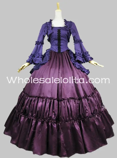 

Freeshipping Adult Women Cotton Two Piece Victorian Gothic Steampunk Period Dress Gownparty Dress/party Costume