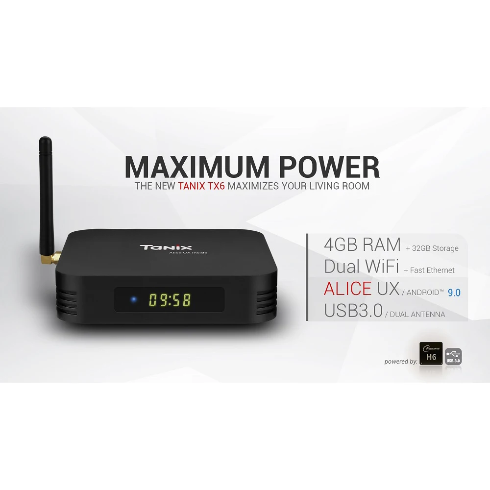 ТВ-бокс Tanix TX6 android 9 0 Allwinner H6 4 Гб DDR3 32 ГБ/64 EMMC 2 ГГц 5 wifi BT4.1 поддержка 4K H.265 Bluetooth |