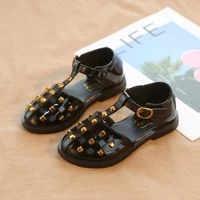 children shoes summer girls sandals 2022 new closed toe kids shoes for girl princess flat fashion rivet hollow out girl shoes
