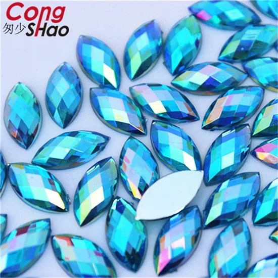 Cong Shao, 300 шт, 7*15 мм, AB, цветные, конский глаз, плоские с оборота, акриловые стразы, отделка камней и кристаллов, аксессуары для украшения CS54 - Цвет: Sky Blue AB
