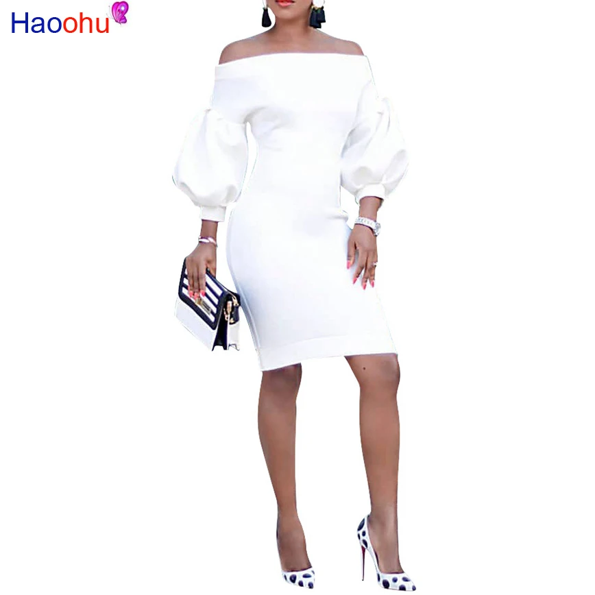 

Autumn Dresses White off shoulder Collar long Sleeve Womens Dress Office Lady Bodycon Sexy Party Elegant Midi Pencil dress