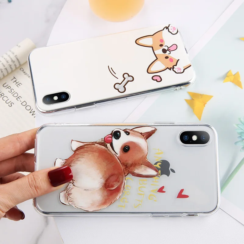 USLION Transparent Funny Dog Cases Cover For iPhone X XS XR Xs Max Love Heart Soft TPU Clear Phone Case 6 6s 7 8 Plus |