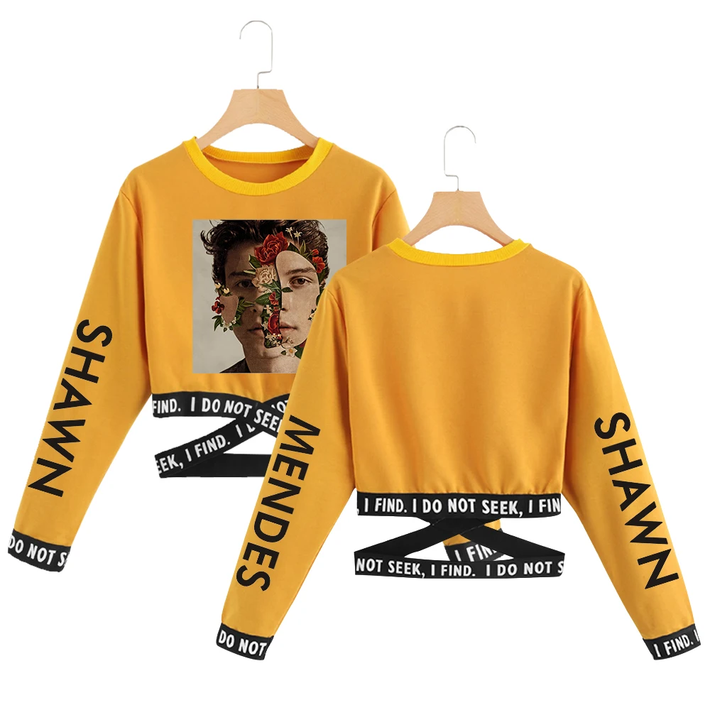 shawn mendes футболка певца знаменитая звезда летняя футболка короткий топ Женская одежда кружева с длинным рукавом модные топы уличная одежда