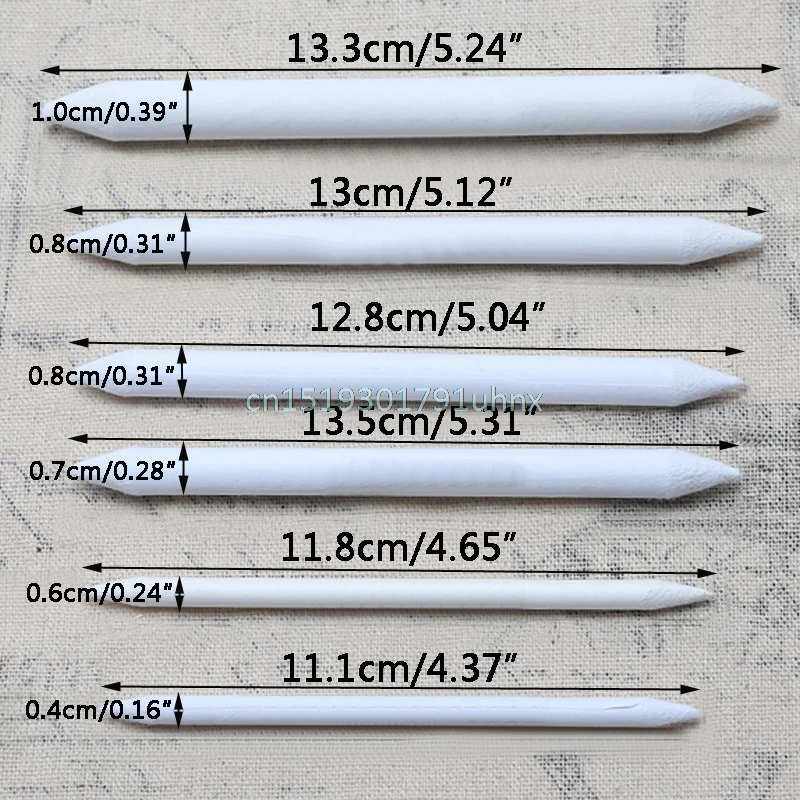 

6x White Blending Smudge Tortillon Stump Sketch 6 Sizes Art Drawing Tool Pastel