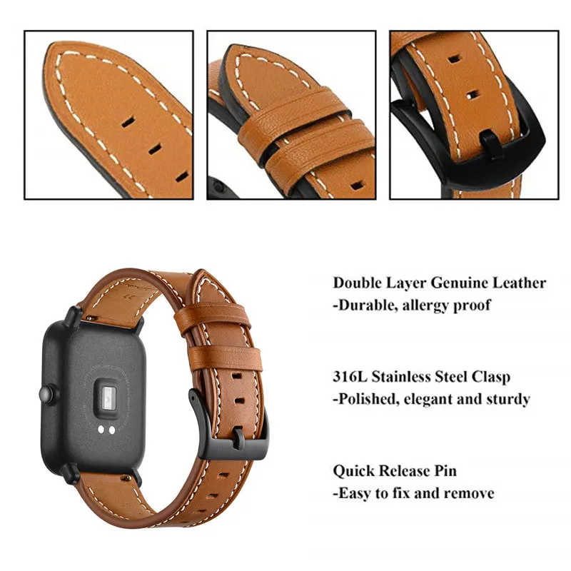 2в1 для Huami Amazfit Bip смарт-браслет из нержавеющей стали + кожаный ремешок Xiaomi Youth Watch |