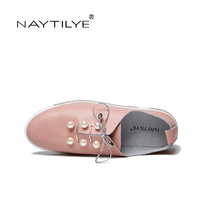 NAYTILYE 2018 New Women's Flats Comfortable Leather Color black Light pink white size 35-43 | Обувь