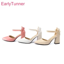 Brand New Hot Sales Comfortable Pink Apricot Women Sandals Square Heels White Ladies Office Shoes EK08 Plus Big Size 10 32 45 46