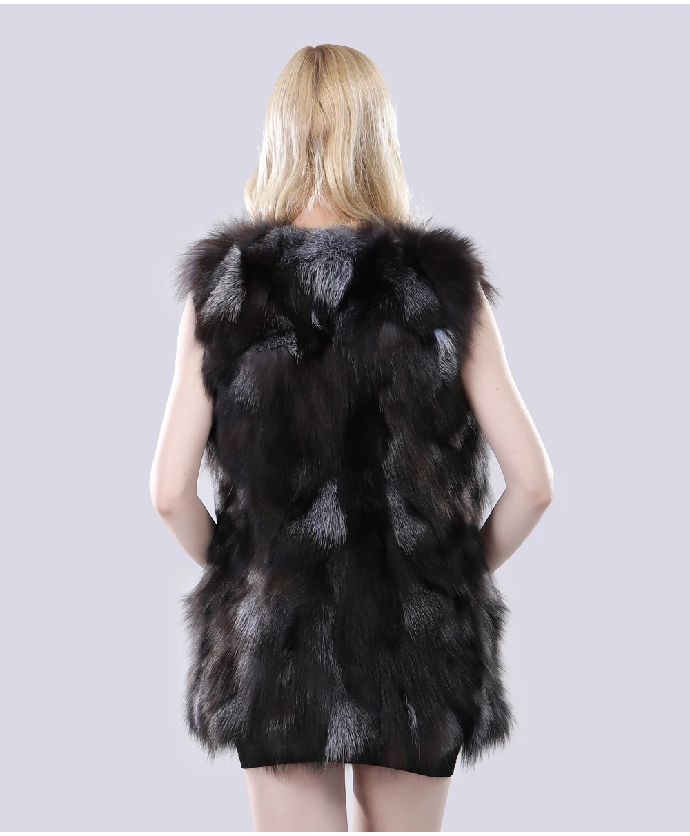 New Style Women Winter Long Genuine Silver Fox Fur Vest Natural Soft Fox Fur Gilet Lady Warm Real Fox Fur Sleeveless Jacket