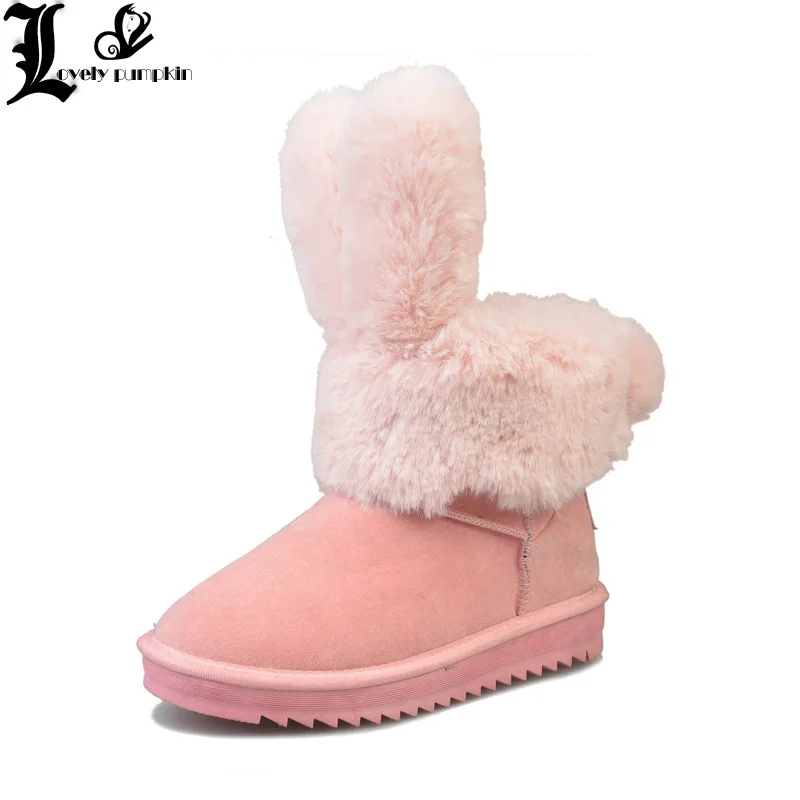 

2021 winter new women boots rabbit ears cute boots waterproof and velvet thick warm cotton shoes free shipping L121