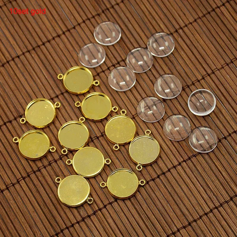 10set gold Аксессуары для рукоделия, заготовки для основы, стеклянный драгоценный камень, 3D Блестящий Шарм, бусины, точечный кулон, художественный декор, стразы, лоток из цинкового сплава - Цвет: 10set gold