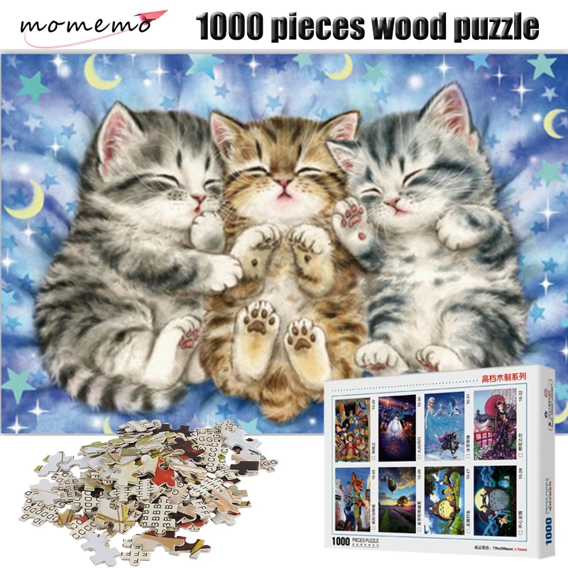 MOMEMO, милая фигурка спящего кота, 1000 штук, деревянная головоломка, развлекательная головоломка для взрослых, сборные игрушки, подарки для детей