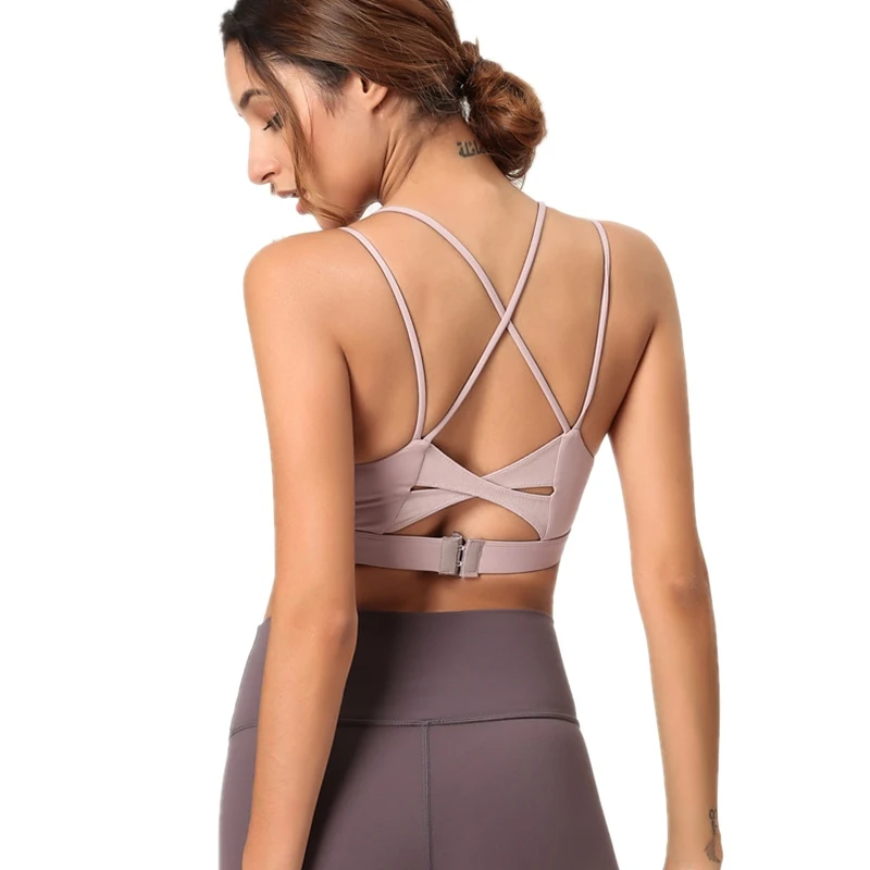 light pink Ударопрочный бюстгальтер для йоги с застежкой сзади, топ для Женский для фитнеса и зала, спортивный бюстгальтер с высоким ударом, большие размеры, регулируемый бюстгальтер для бега - Цвет: light pink