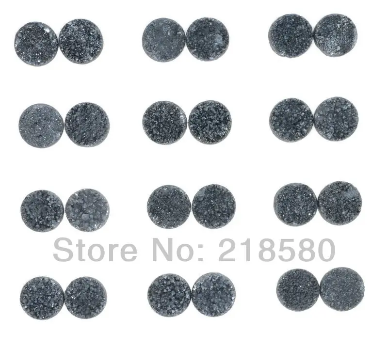 

H-DCB39 25pcs Black Quartz Round Shape Drusy Druzy Cabochon Beads 8mm 10mm 12mm 14mm